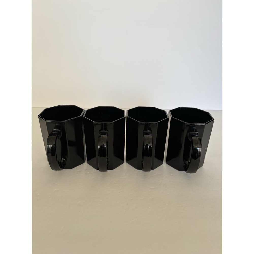 Arcoroc OCTIME Black Set Of 4 Tea, Coffee Mugs Octagonal Sided Glass France